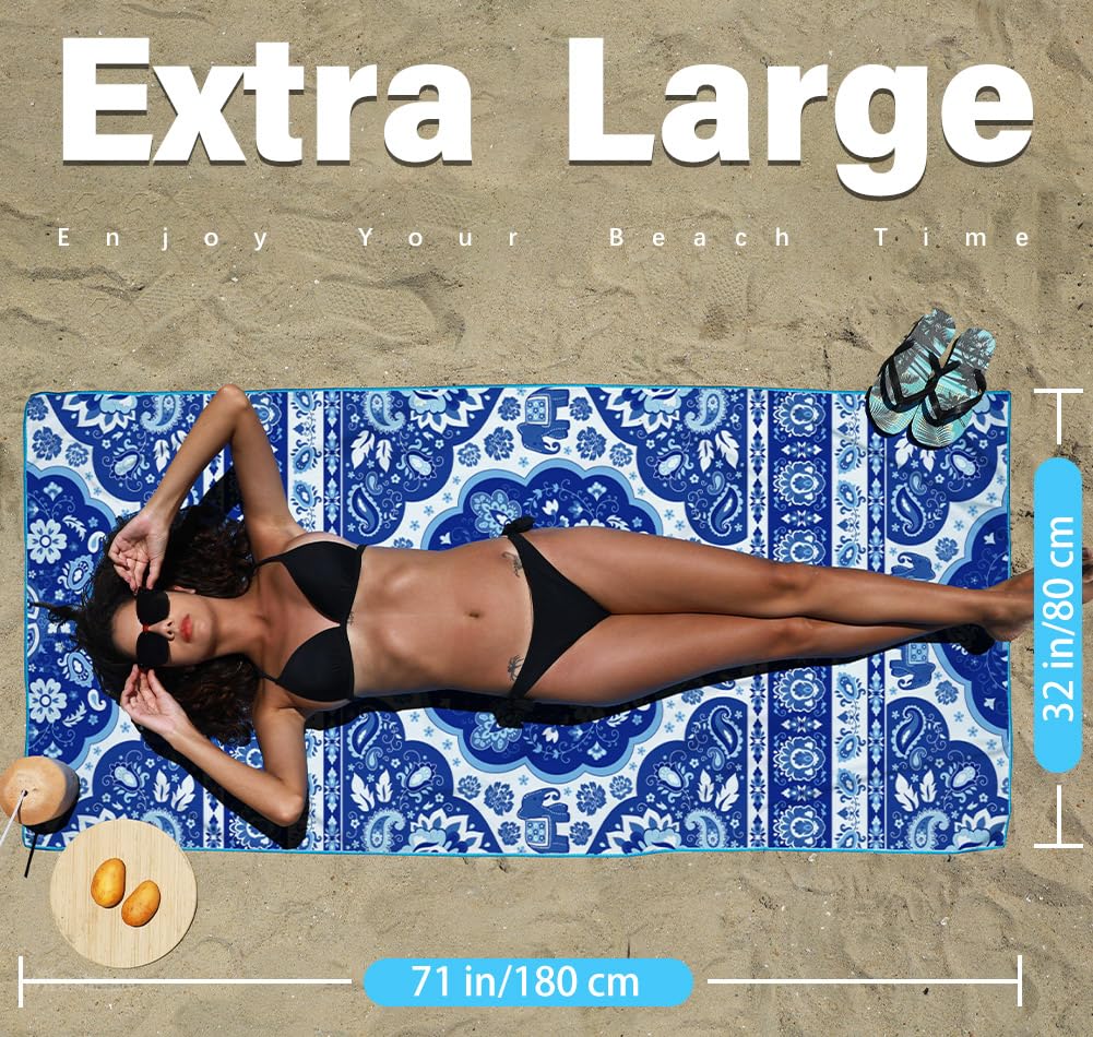 Widdonen Microfiber Lightweight Beach Towel Sand Free Quick Dry Absorbent Thin Compact Towels for Swimming Pool Camping Beach Accessories Large Easy Pack Travel Things for Vacation Essentials Gift
