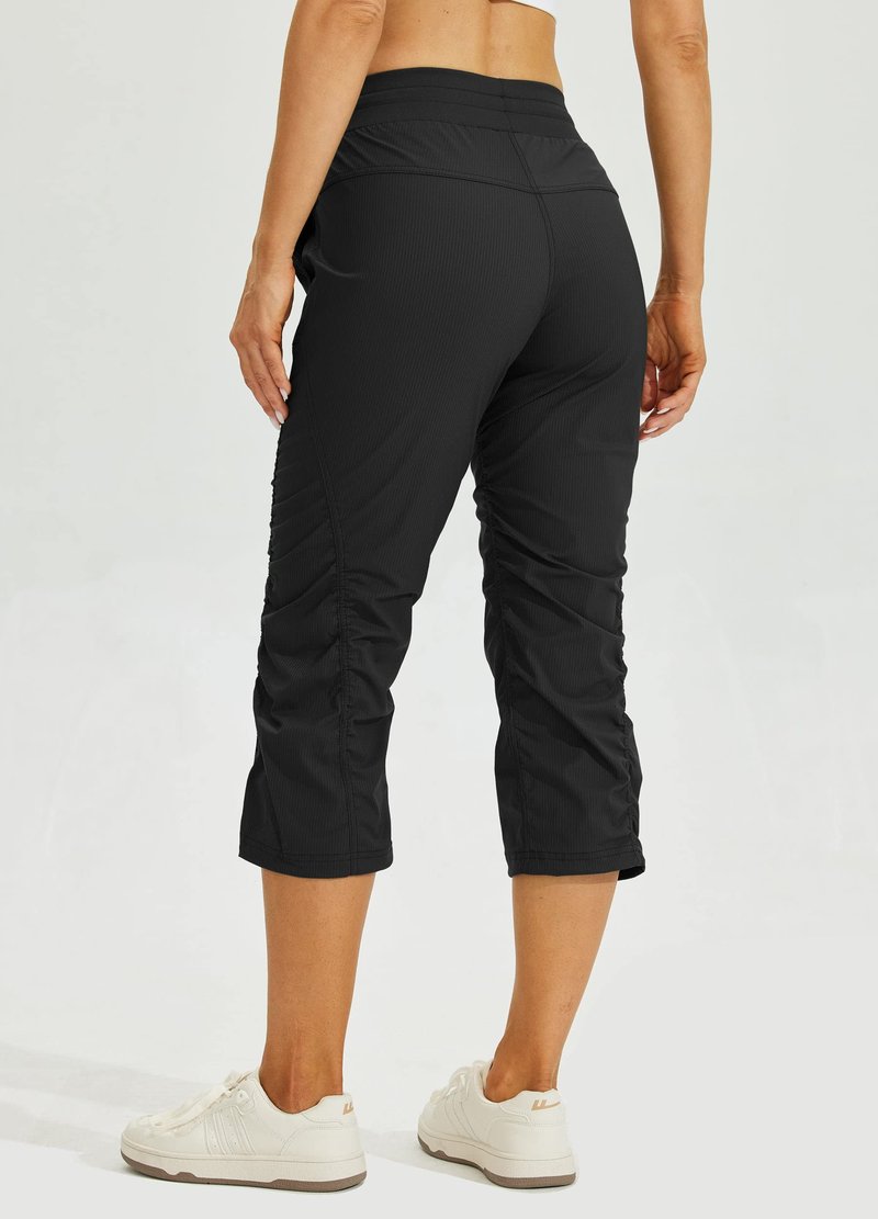 Willit Women's Quick-Dry Capris Travel Pants Lightweight Striped Woven Hiking Workout Casual Pants with Pockets Black L