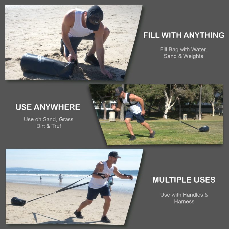 Shred Pak Upgraded - Resistance Training System - Weight Sled Harness Weight Bladder & Handles - Most efficient Workout for Athletes - Burn 3X The Calories - 4-Piece Kit for Gym, Home and, Outdoor