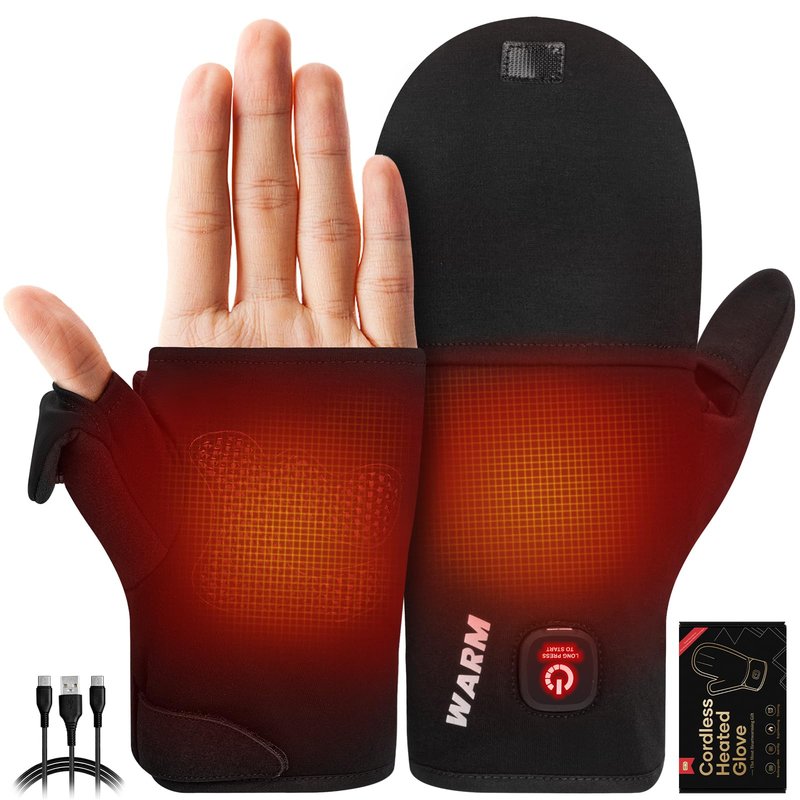 Heated Gloves for Men Women, Rechargeable Detachable Full & Half Hands Heated Glove Fingerless Electric Heating Gloves Hand Warmer for Work, Hunting, Skiing, Outdoor Work (Black, L)