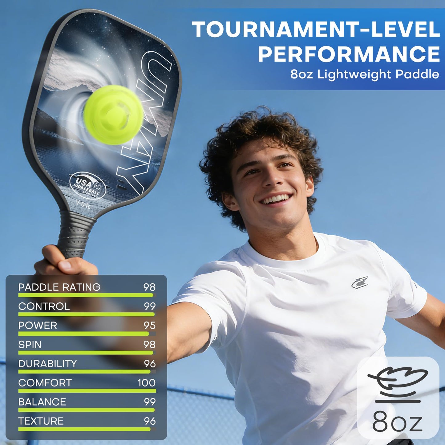 USAPA Approved Tournament-Grade Pickleball Paddle with PP Honeycomb Core for Precision Control, Enhanced Spin & Power, Lightweight Pickleball Set with Cover & Overgrip for Men Women Beginners