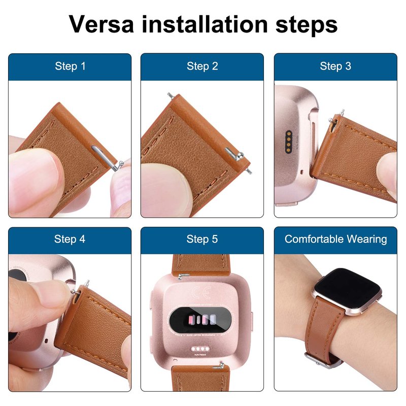 BOTNUW Leather Bands Compatible with Fitbit Versa 2 & Versa Lite Wristbands, Classic Fitbit Versa SE Replacement Leather Strap for Women & Men