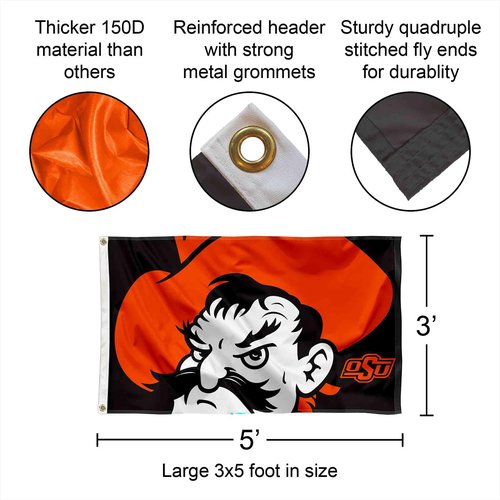 College Flags & Banners Co. Oklahoma State Cowboys Pistol Pete Flag and Pole Bracket Mount Bundle