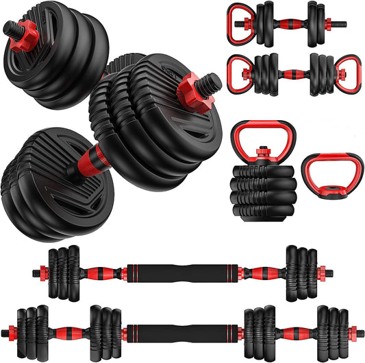 UNNMIIY Adjustable Dumbbells, 10/20/35/45/70/90lbs Free Weight Set with Connector, 4 in1 Dumbbells Set Used as Barbell, Kettlebells, Push up Stand, Fitness Exercises for Home Gym Suitable Men/Women