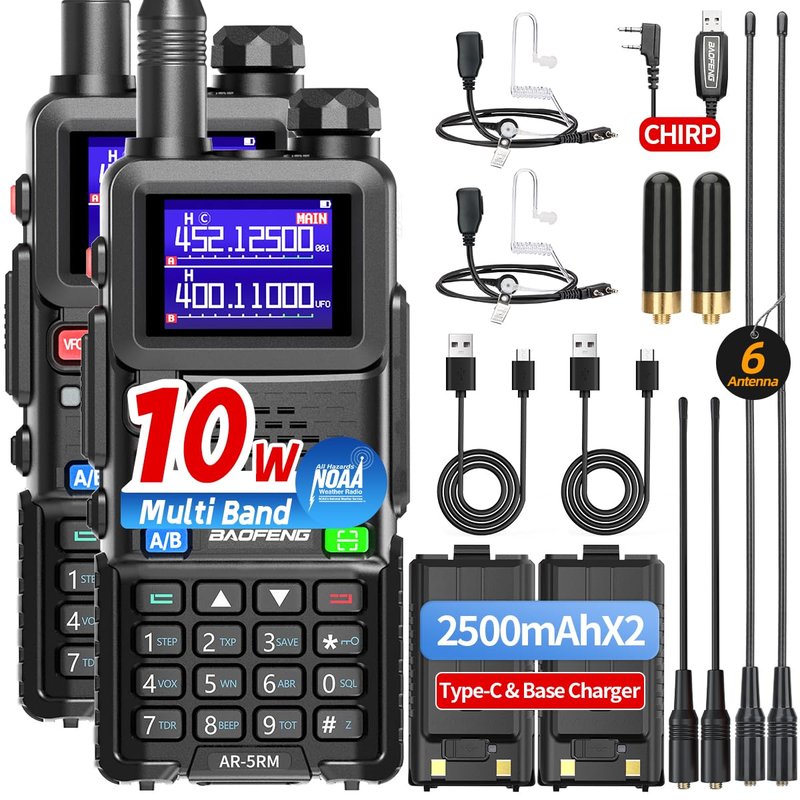 BAOFENG Radio AR-5RM Ham Radio Handheld UV5R Upgraded Walkie Talkies Long Rang Rechargeable 10W NOAA Emergency Receiver Two Way Radios with Acoustic Tube Earpiece for Survival Gear Hunting,2 Pack