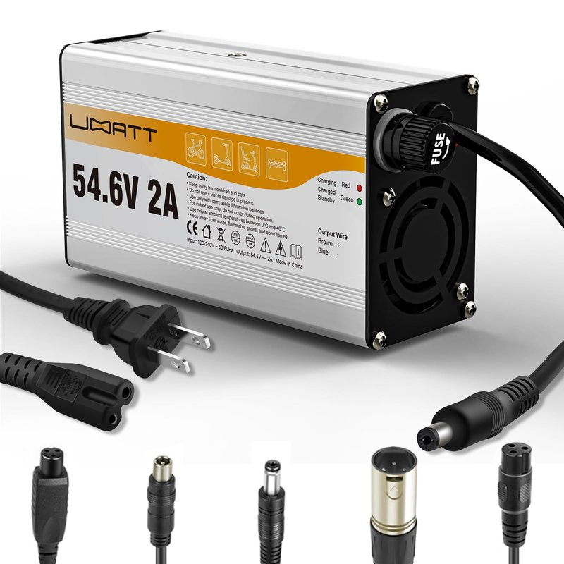 PacPow 54.6V 2A Charger for 48V Lithium-ion Battery ebike Charger Electric Bike Charger Electric Scooter Charger Hoverboard Charger Replacement Charger with 6 Connectors