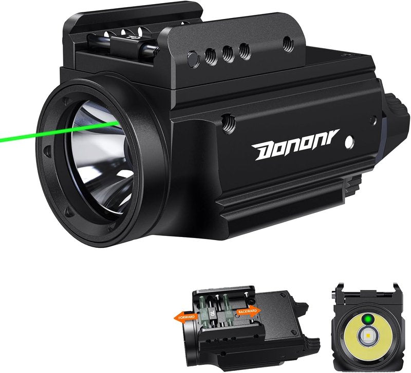 1000 Lumens Green Beam Pistol Light - Compact Tactical Flashlight with Strobe & USB Rechargeable Aluminum | Adjustable Picatinny Rail