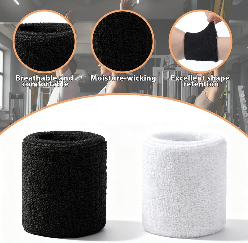Sports Wrist Sweatbands - Absorbent Elastic Bands for Men & Women | Perfect for Gym, Running, Basketball & Football (Black/White)