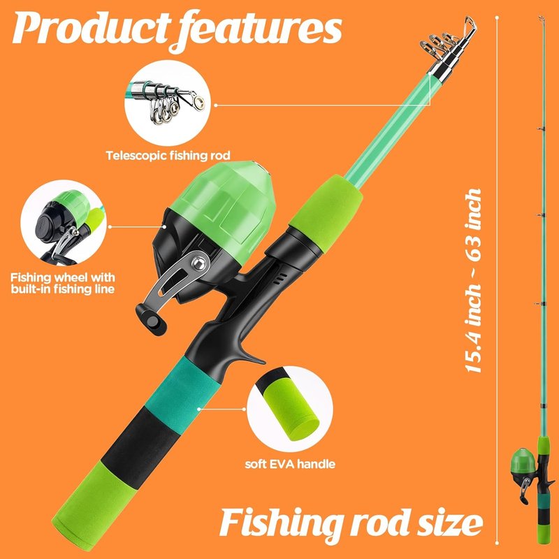 Kids Fishing Rod Reel Combo - 4.92FT/5.9FT Telescopic Fishing Pole with Spincast Reel & Accessories | Ultralight Starter Kit for Boys & Girls