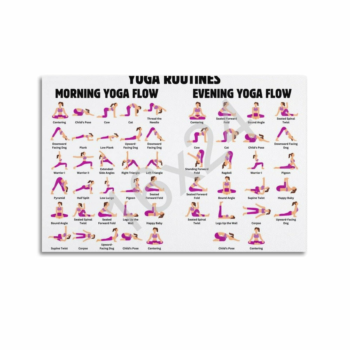 Ouyniei Yoga Poses Poster Yoga Beginner Workout Chart Home Fitness Decor Poster Wall Art Canvas Aesthetic 12x18inch(30x45cm) Unframe-style