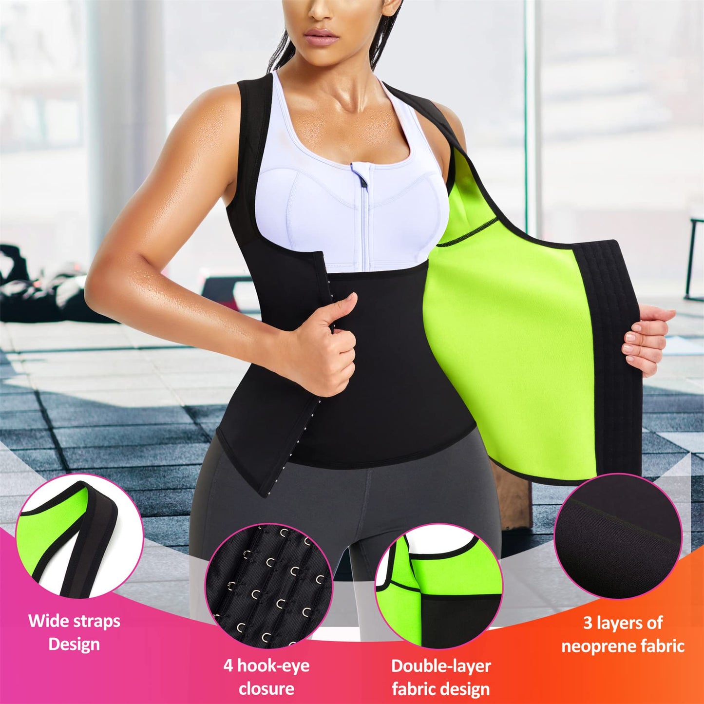 Eleady Best Neoprene Waist Trainer Corset Sweat Vest Weight Loss Body Shaper Workout Tank Tops Women (Black Sauna Suit, Medium)