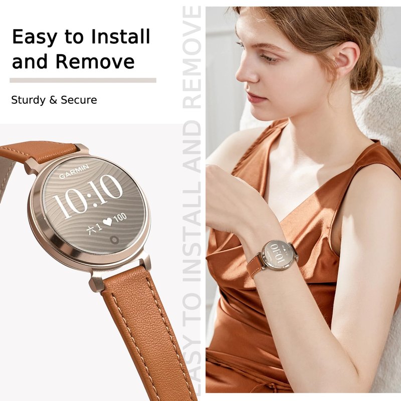 Leather Bands Compatible with Garmin Lily 2, 14mm Top Grain Soft Loop Straps Quick Release Replacement Adjustable Wristband for Lily 2 Classic/Active Smart Watch Accessory for Grace Women