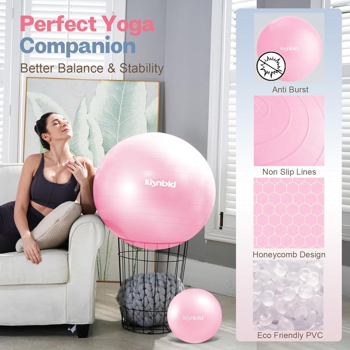 Exercise Ball - Extra Thick Anti-Burst Yoga Ball for Stability | 4 Sizes Available for Home, Gym & Office Use