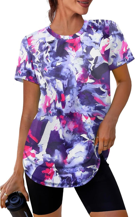 Womens Workout Tops - Short Sleeve Sun Protection UPF 50+ | Quick Dry Hiking & Running Shirts S-3XL