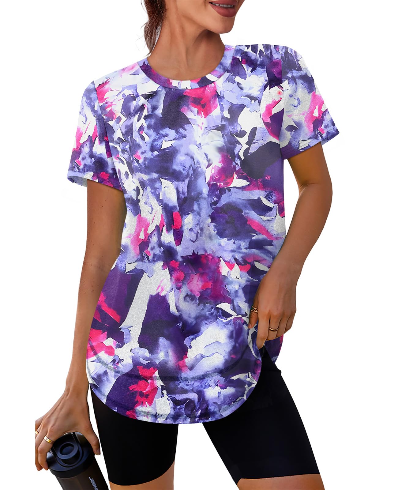 Spring Summer Tops for Women Short Sleeve Hiking Shirts Athleisure Golf Shirt Beach Fashion Curved Hem Loose Fit Blue XXL