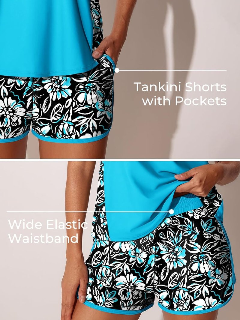 Blouson Tankini Swimsuits for Women - Tummy Control Two-Piece with Sporty Pockets | 2026 Swim Shorts