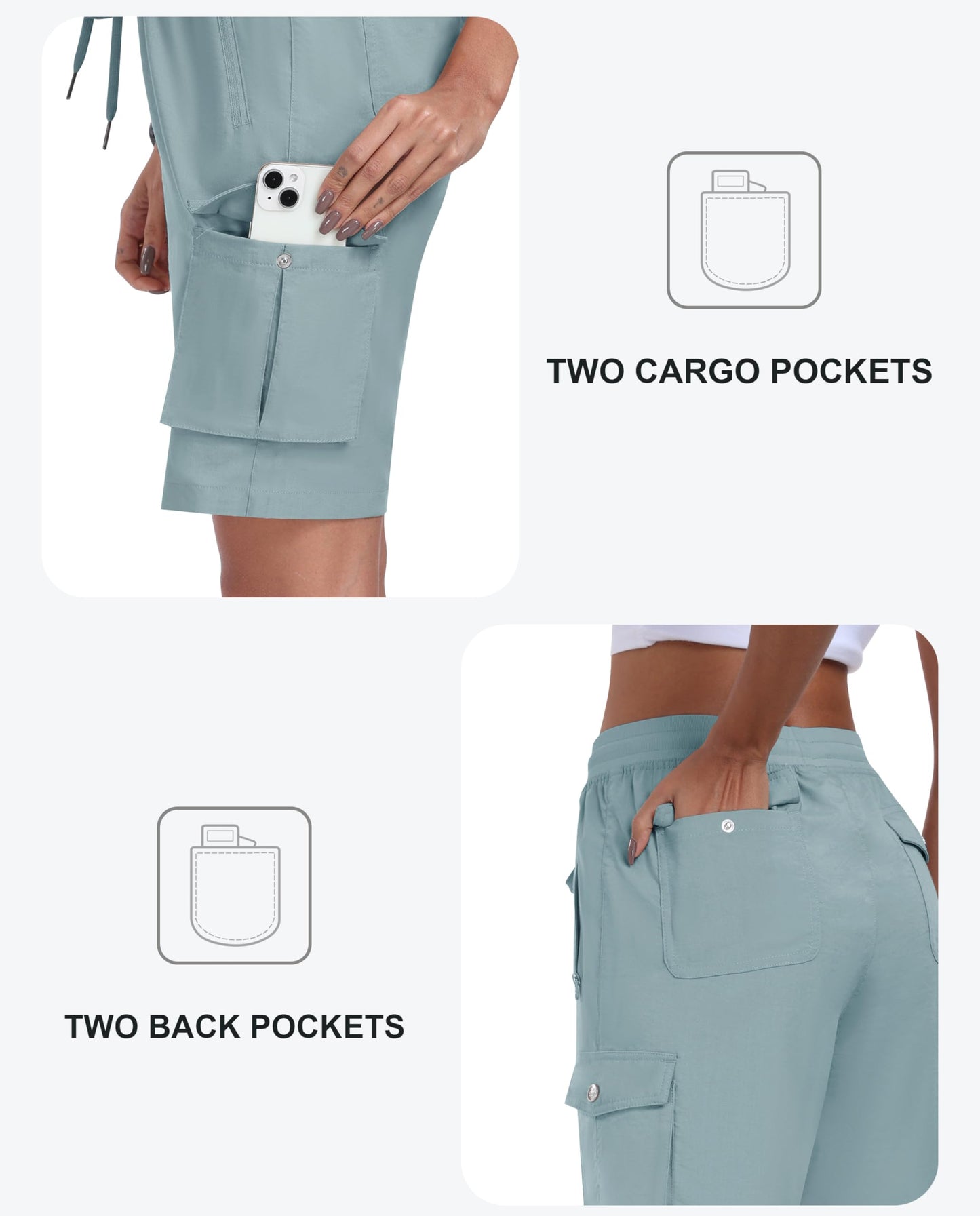 MoFiz Hiking Cargo Shorts for Women Outdoor Quick Dry Athletic Shorts for Boating Camping with Pockets Grey Blue L