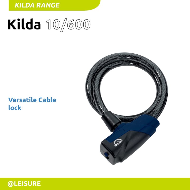 Squire Heavy Duty Bikelock (Kilda 10/600 Cable Lock) - Weatherproof keyed Lock with 10mm Thick Cable for Low to mid Security - 10mm Diameter and 600mm Length