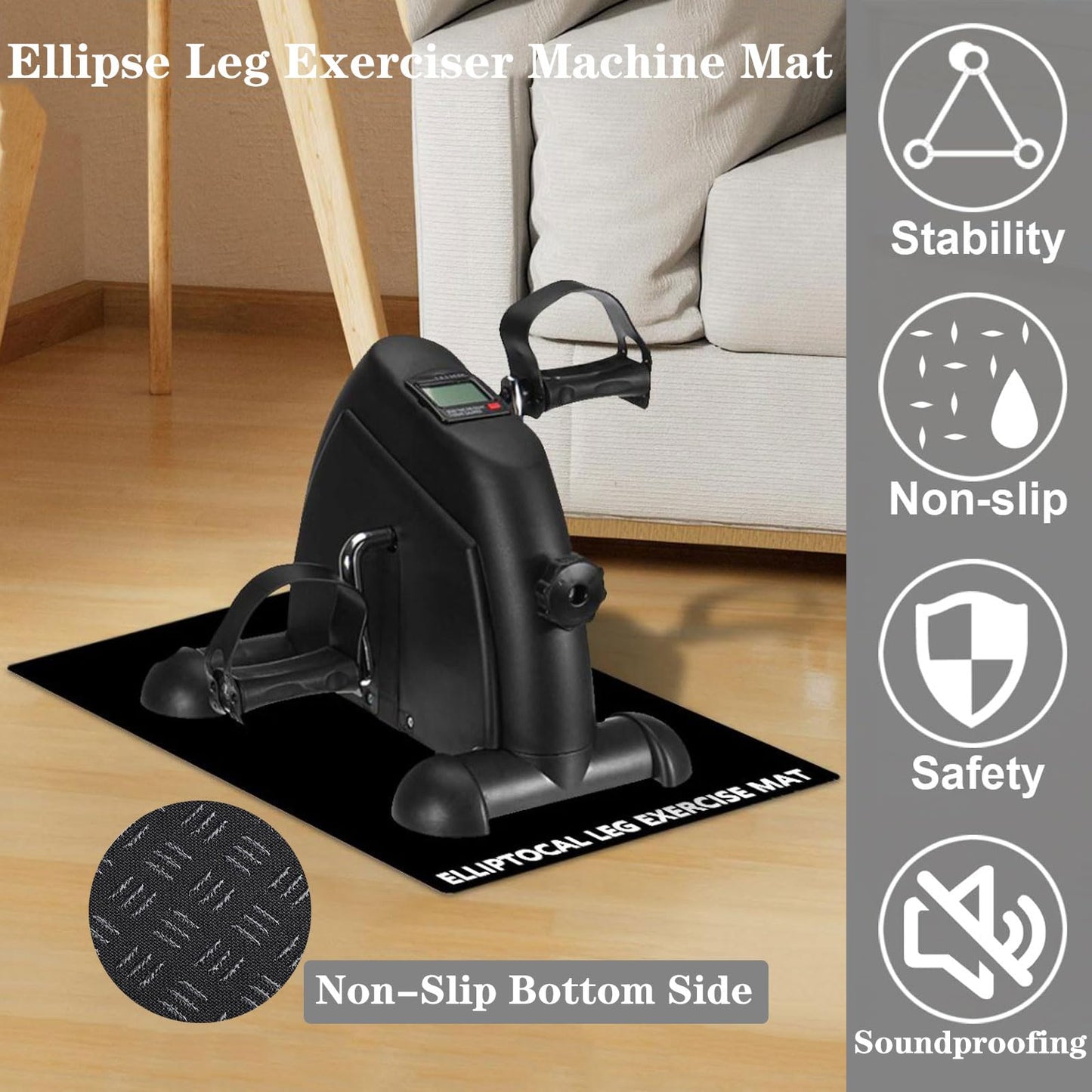 Double-Sided Non-Slip Workout Mat for Ellipse Machine Leg Exerciser Thick Exercise Mat for Under Desk Elliptical Treadmill Mat Home Floor Protection Gym Mat (Double non-slip, 23.6"L x 17"W x 0.2"Th)