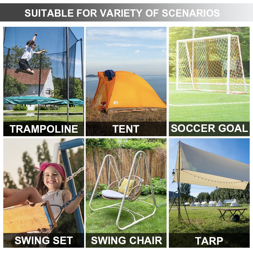 EURMAX USA 4-Pack Windproof Trampoline Stakes Anchor Kit-Steel Corkscrew Anchor,Heavy Duty Tie Down Kit with T-Hook&Reinforced Safety Straps,Secure Weatherproof Protection for Trampoline,Tent&Playset