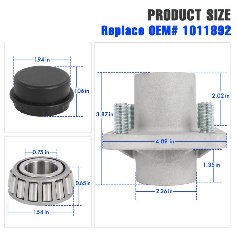 FAHKNS Aluminum Golf Cart Front Wheel Hub Assembly, Compatible with Club Car DS 1974-2003 Gas and Electric Golf Carts, Replace OEM# 1011892(2 Pack).