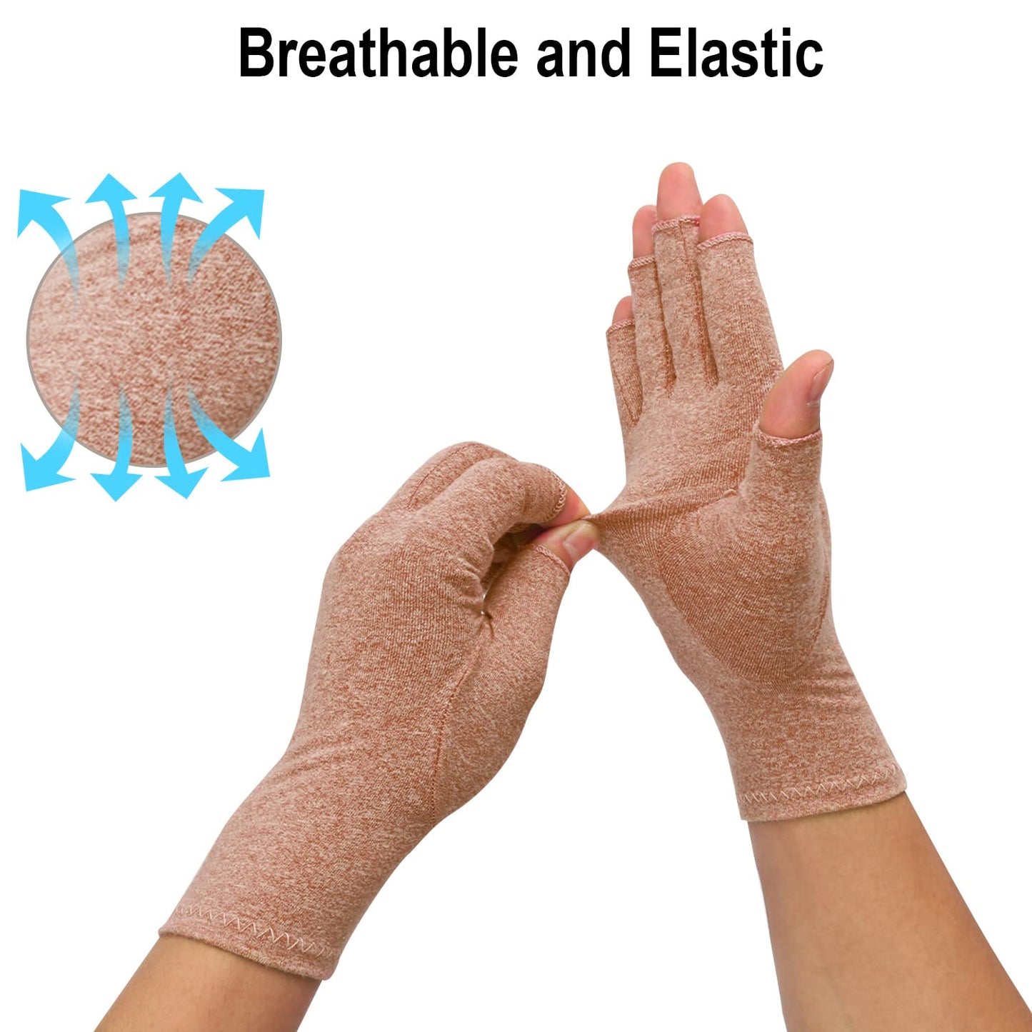 HSGEZUOQI 2-Pair Arthritis Compression Gloves for Alleviate Rheumatoid Osteoarthritis, Carpal Tunnel Raynauds Disease, Fingerless Design Breathable & Moisture, Women and Men (Coffee, Medium)