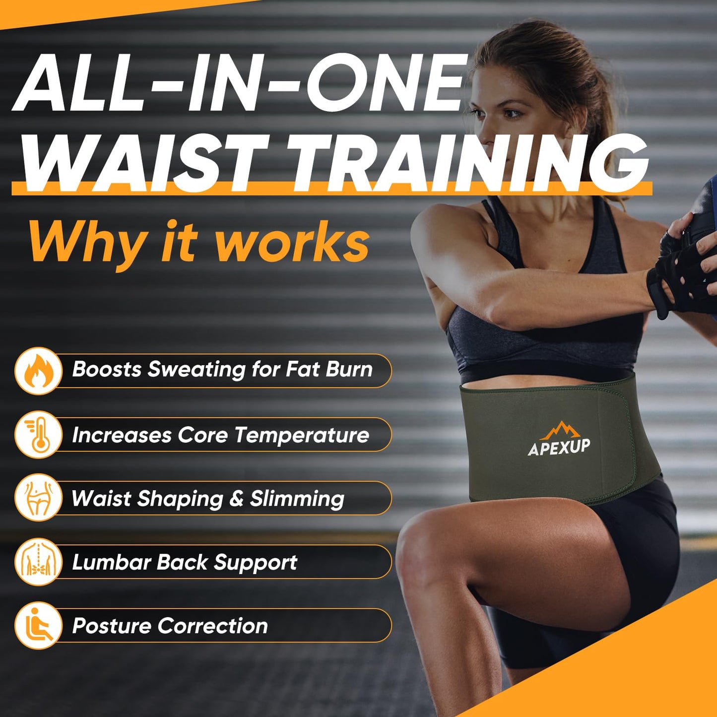 APEXUP Waist Trainer for Women Lower Belly Fat, Men Sweat Band, Stomach Wrap, Waist Trimmer with Removable Lumbar Support (Army Green, XXL)