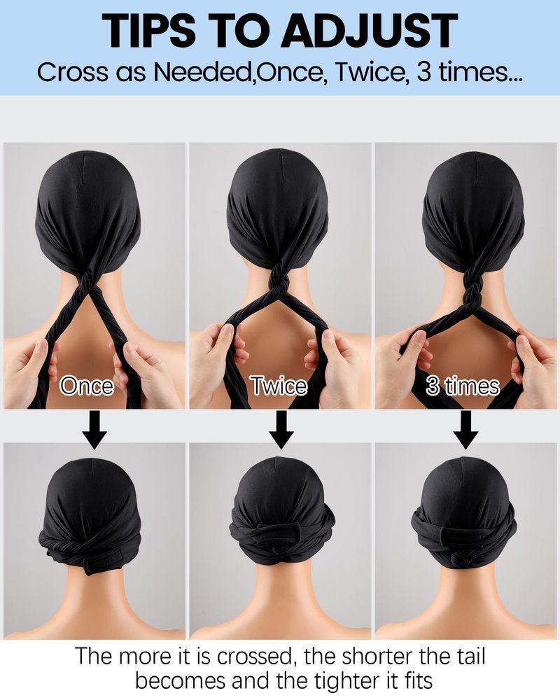 Ababalaya 4PCS Adjustable Satin Lined Halo Turban Durag for Men &Women, Sleeping Bonnet, Beanie Hats, PRE-Tied Headwraps for Hair Loss