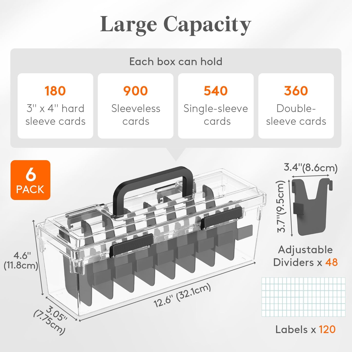 Lifewit Trading Card Storage Box fit for Toploader, Stackable Reinforced Latch Case with 8 Adjustable Dividers, Writable Labels, Organizer for MTG TCG Sports Baseball Bulk Cards, 6 PCS