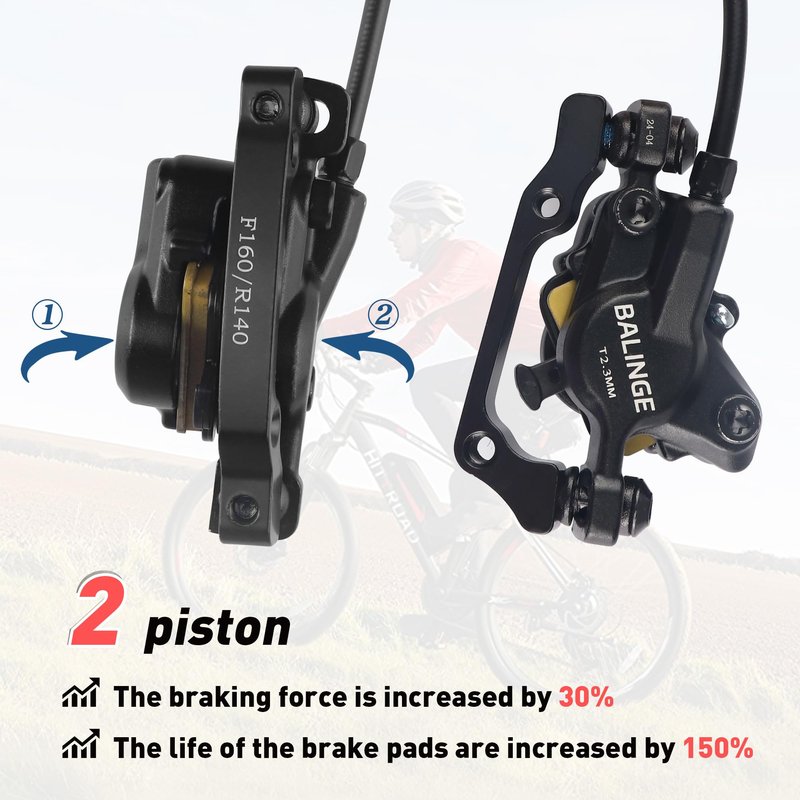 E-bike Hydraulic Brake 2-Pin Power-off Connector 2-Pistons E-Bike Electric Power-Off Hydraulic Rear Brake with 160mm 6 bolts Disc Rotor, Hydraulic Disc Brake Caliper Lever for e-Bike, Fat Bike
