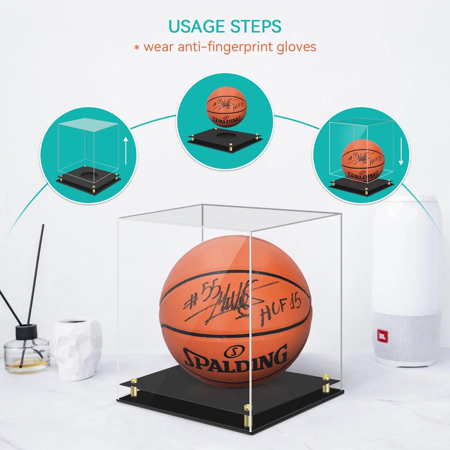 Basketball Display Case, Clear Acrylic Signed Basketball Case Stand Basketball Box Holder for Autographed Basketball Soccer for Boys Men Room Décor Ideal Gift Athlete (No Assembly Required)