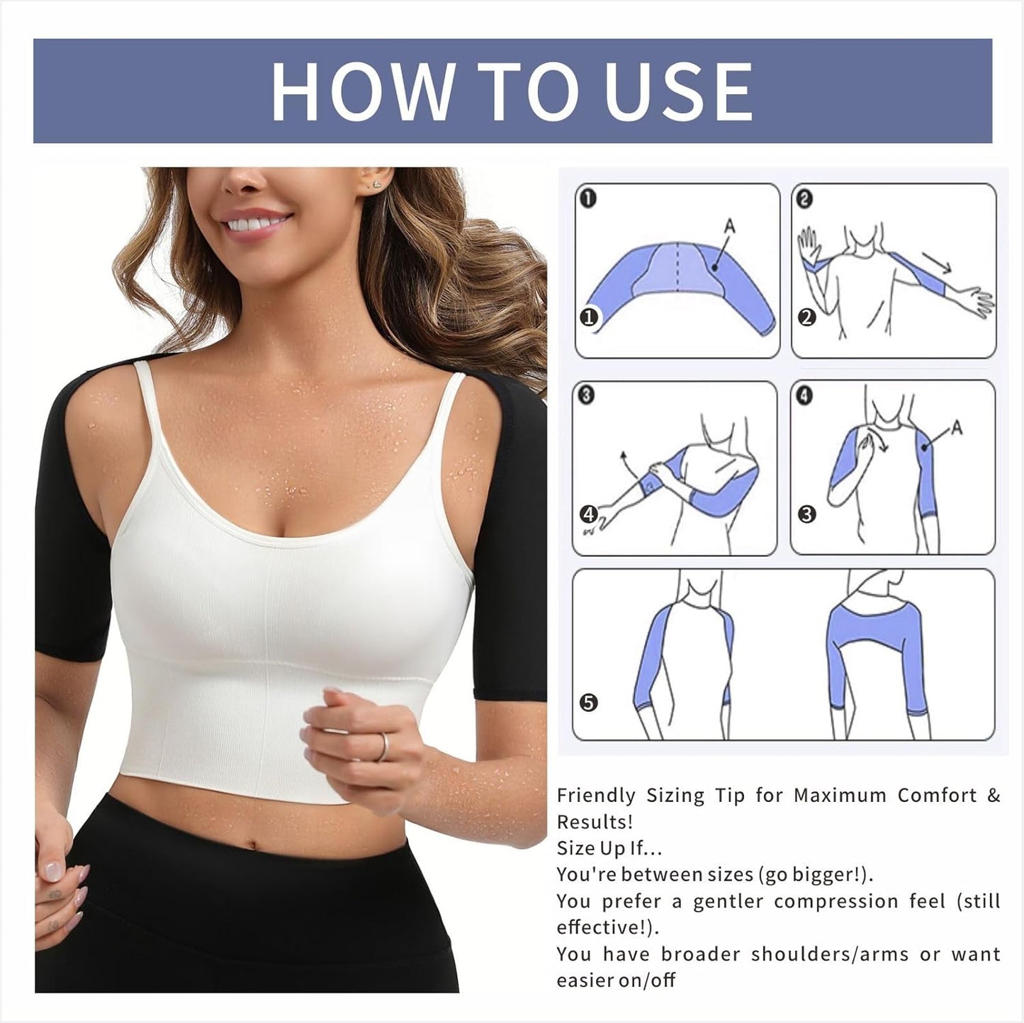 Women's Sauna Arm Slimming Sleeves - Sweat Compression Shaper Bands for Posture Support | Daily Workout Gear