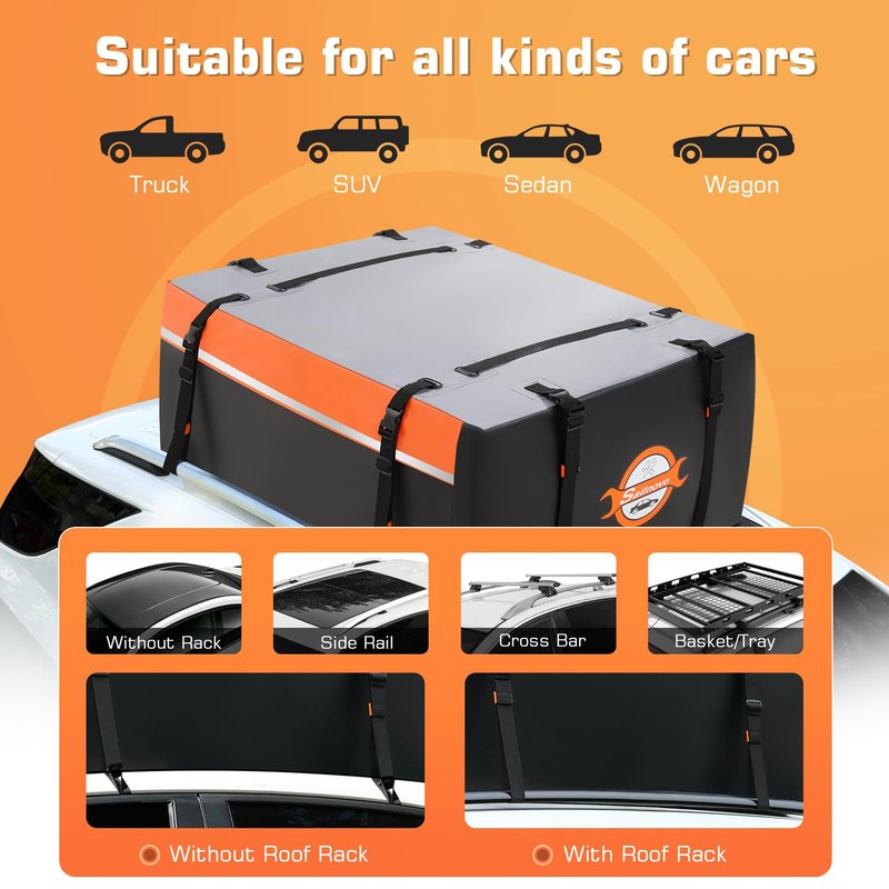 Sailnovo Rooftop Cargo Carrier 20 Cubic, Waterproof Car Roof Bag Soft-Shell Carriers Top Luggage Storage with Slip Mat, 6 Door Hooks & Heavy-Duty PVC for All Vehicle Roof with/Without Rack Cross Bar