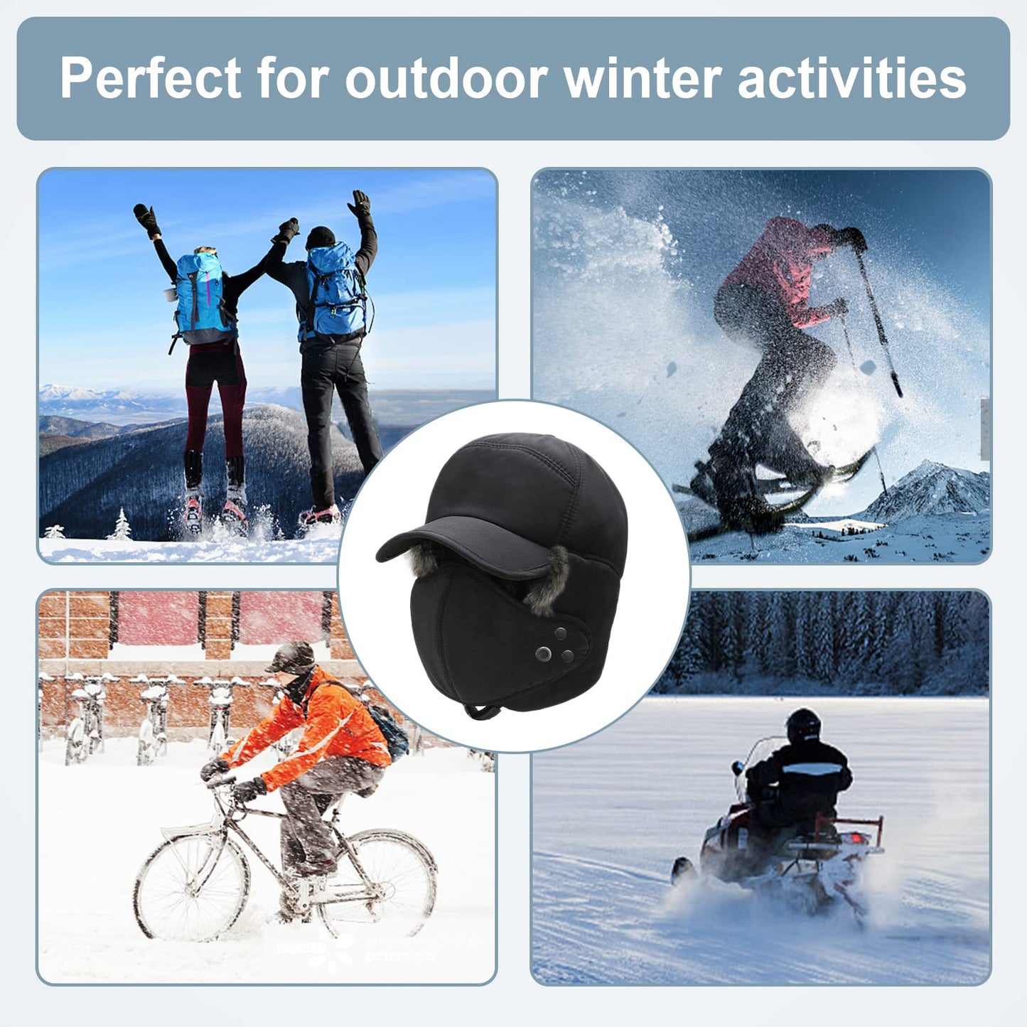 Phaiy Trapper Hat for Men Women, Winter Hats with Ear Flaps, Full Face Windproof Mask Baseball Cap with Faux Fur Lined, Keeping Warm While Skating, Skiing Other Outdoor Activities Black