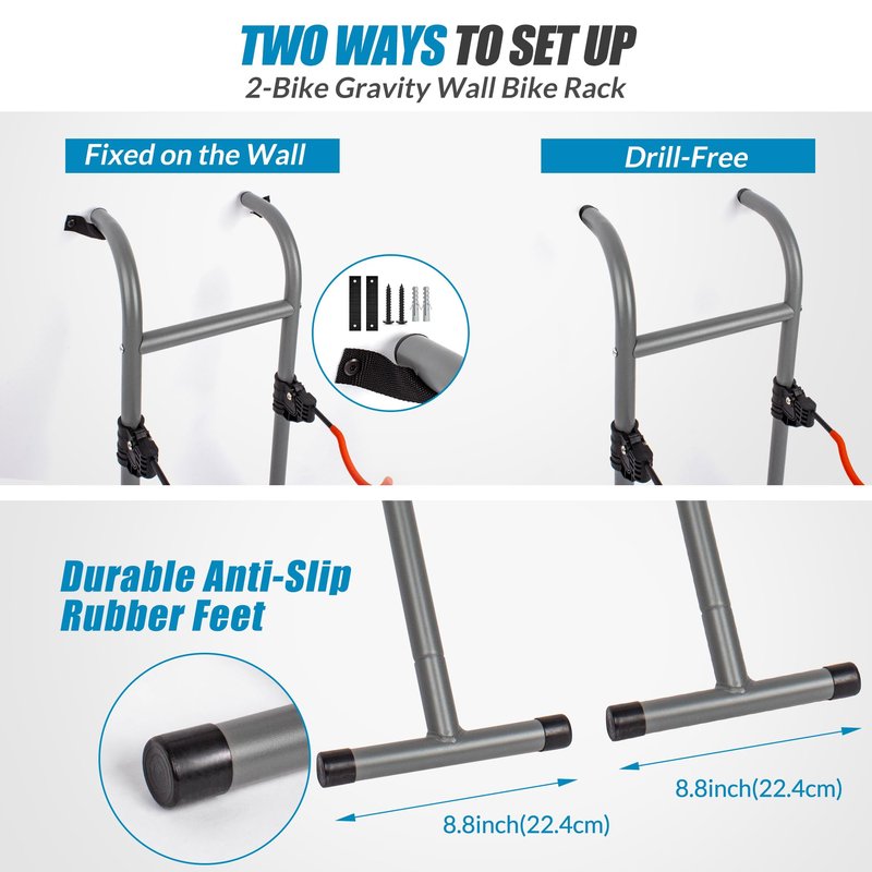 Suchtale 2 Bike Rack, Bicycle Rack, Bike Storage Rack for Garage, Gravity Bike Stand, Indoor Bike Organizer, Floor Vertical Bicycle Holder, Adjustable Wall Mount Cycle Hanger for Road Mountain Bikes