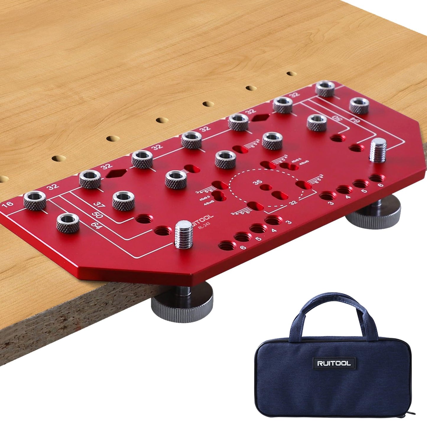 RUITOOL Shelf Pin Jig and Hinge Jig Two-in-One, Self-contained Clamping Function All Metal Shelf Pin Drilling Jig with 1/4" and 5mm Drill Bits, Shelf Jig and Cabinet Hardware Jig Tool Drill Guide