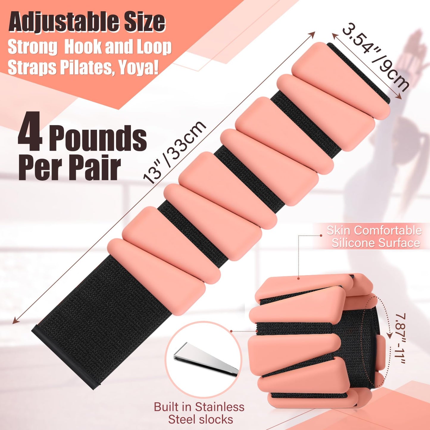 Vinsot Pilates 2Lbs Each(Set of 4) Wrist Ankle Weights for Women, Wearable Arm Leg, Adjustable Weighted Wristbands Arm Leg Weights Suitable for Walking Swimming Running Yoga Gym(Flesh Color)