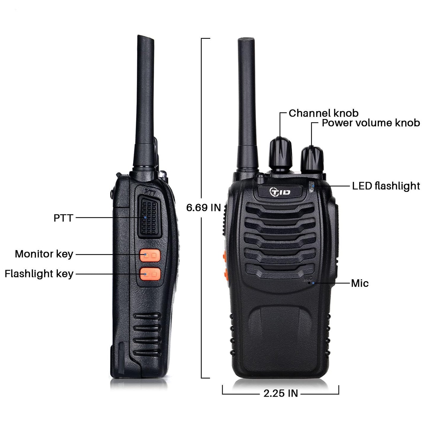 TIDRADIO TD-V2 Walkie Talkies for Adults Long Range, Rechargeable Two Way Radio Earpiece with MIC,16 Channels Handheld Walkie-Walkie(2 Pack, Black)