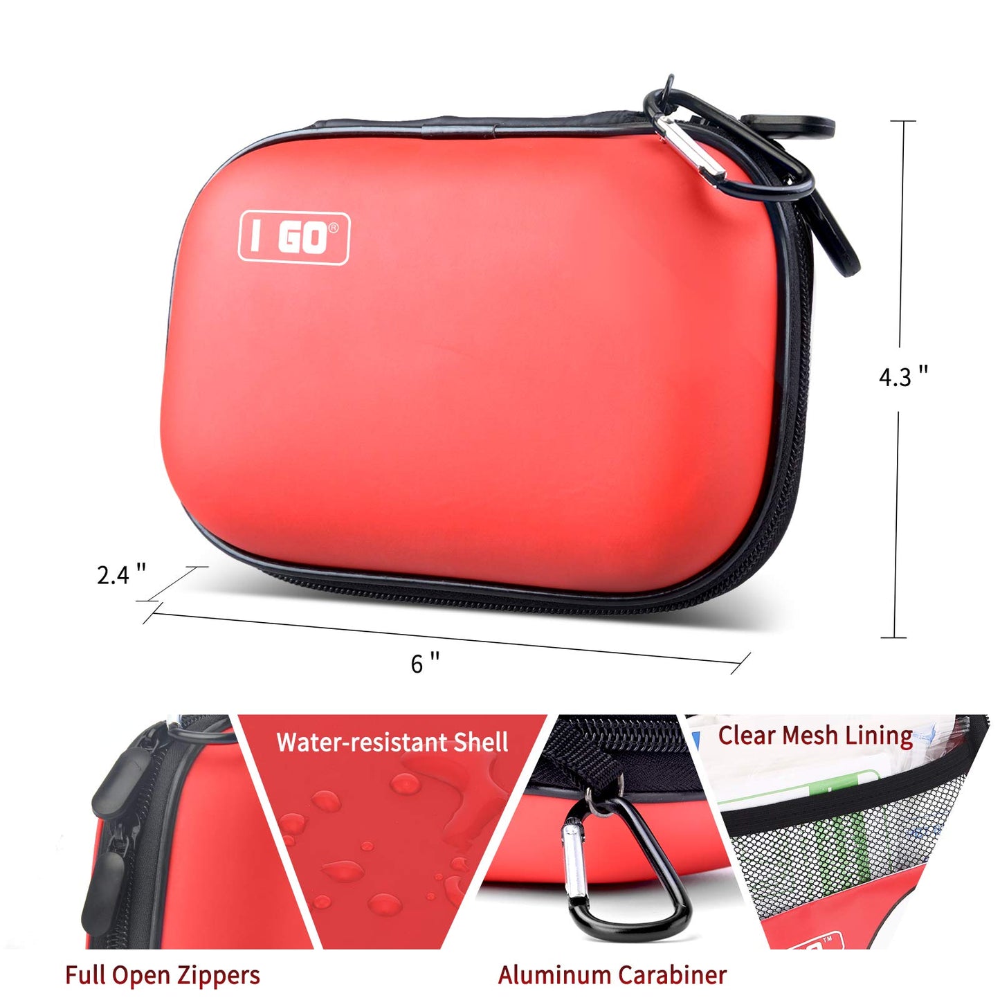 I GO 85 Pieces Hard Shell Mini Compact First Aid Kit, Small Personal Emergency Survival Kit for Travel Hiking Camping Backpacking Hunting Marine Car, Red