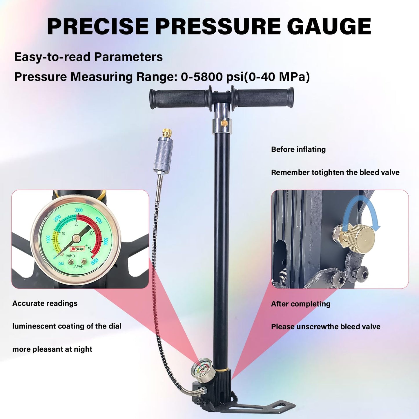 NDCYJG PCP Air Pump High Pressure Hand Pump 4500Psi 4 Stage Airgun Pump 30MPA Air Rifle Filling Stirrup Pump