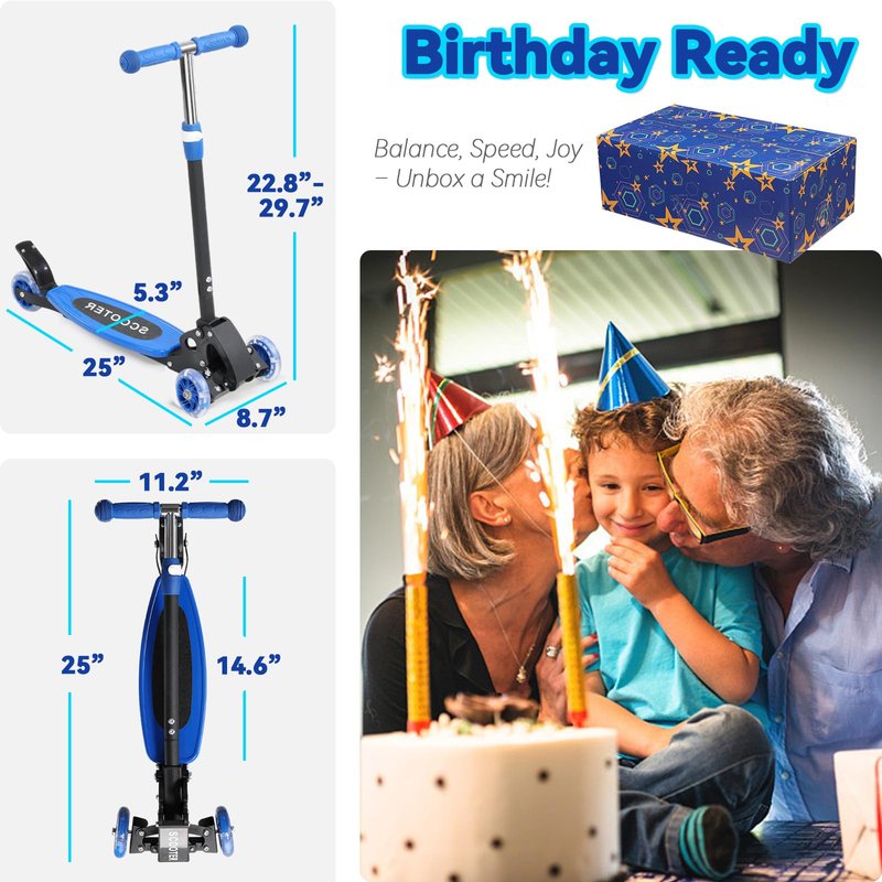 Kids Scooter Heavy Duty, 3 Wheel Scooters for Boy Girl Age 3-8, Heavy Duty Toddler Kick Scooter with Height Adjustable Handlebar, Lean-to-Steer LED Wheels, Anti-Slip Deck, Birthday Gift Wrapped