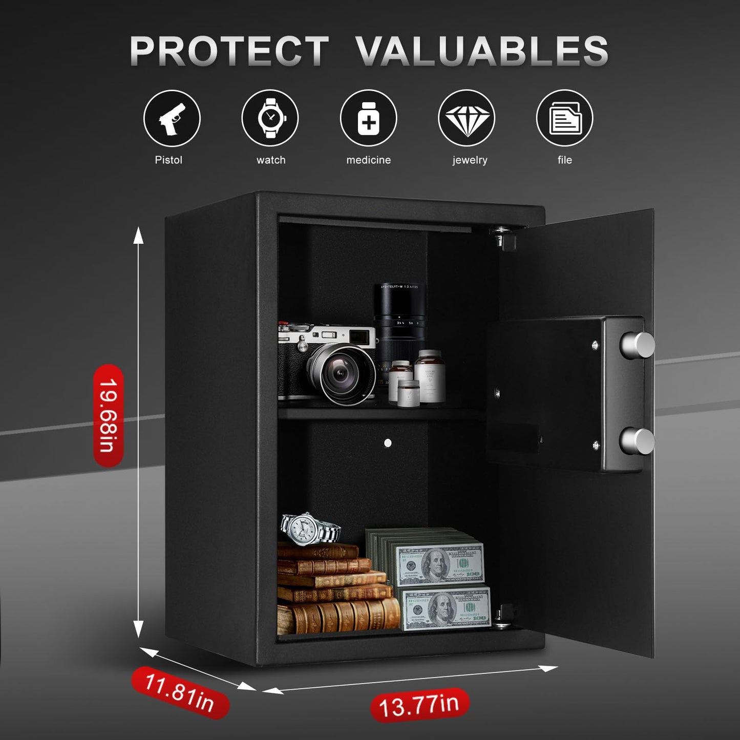 TIGERKING Biometric Fingerprint Safe Box, 1.8 Cubic Feet Digital Keypad Security Safes with Removable Shelf, Quick-Access Smart Biometric Safe for Home and Office