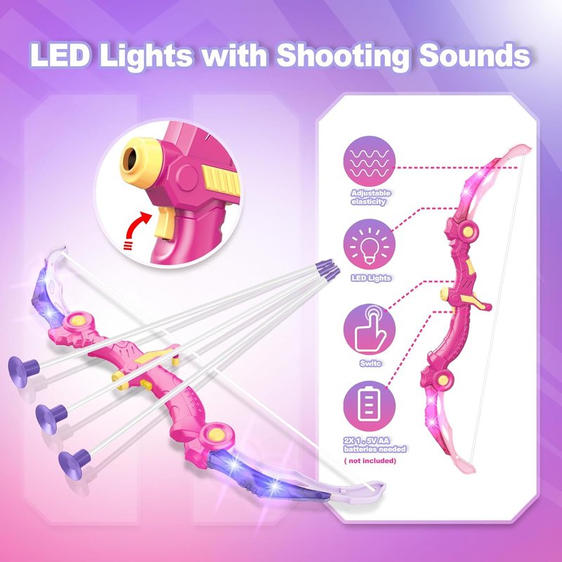 SpringFlower Bow and Arrow Set - LED Light-Up Archery Kit with 2 Foam Dart Guns for Kids 5-10 Years Old | Includes Standing Target