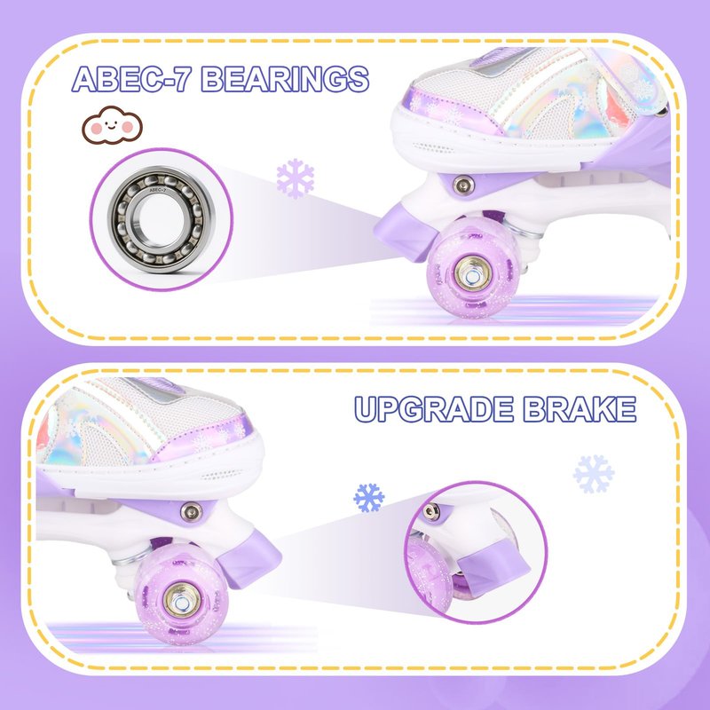 Roller Skates for Girls Boys Kids Age 3-12 Years Old 4 Sizes Adjustable with Wheels Light up, Birthday Gift for Children Teens, Indoor Outdoor