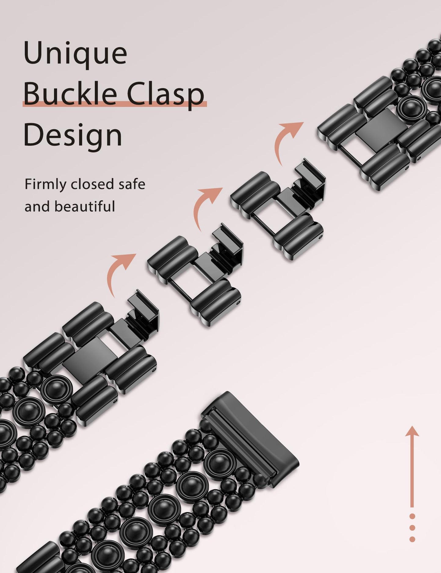 Minyee Metal Bands Compatible with Fitbit Versa 3/Sense 2/Versa 4/Sense Band Women, Dainty Pretty Stainless Steel Fancy Punk Black Adjustable Round Studded Link Bracelet Replacement Strap for Versa 3