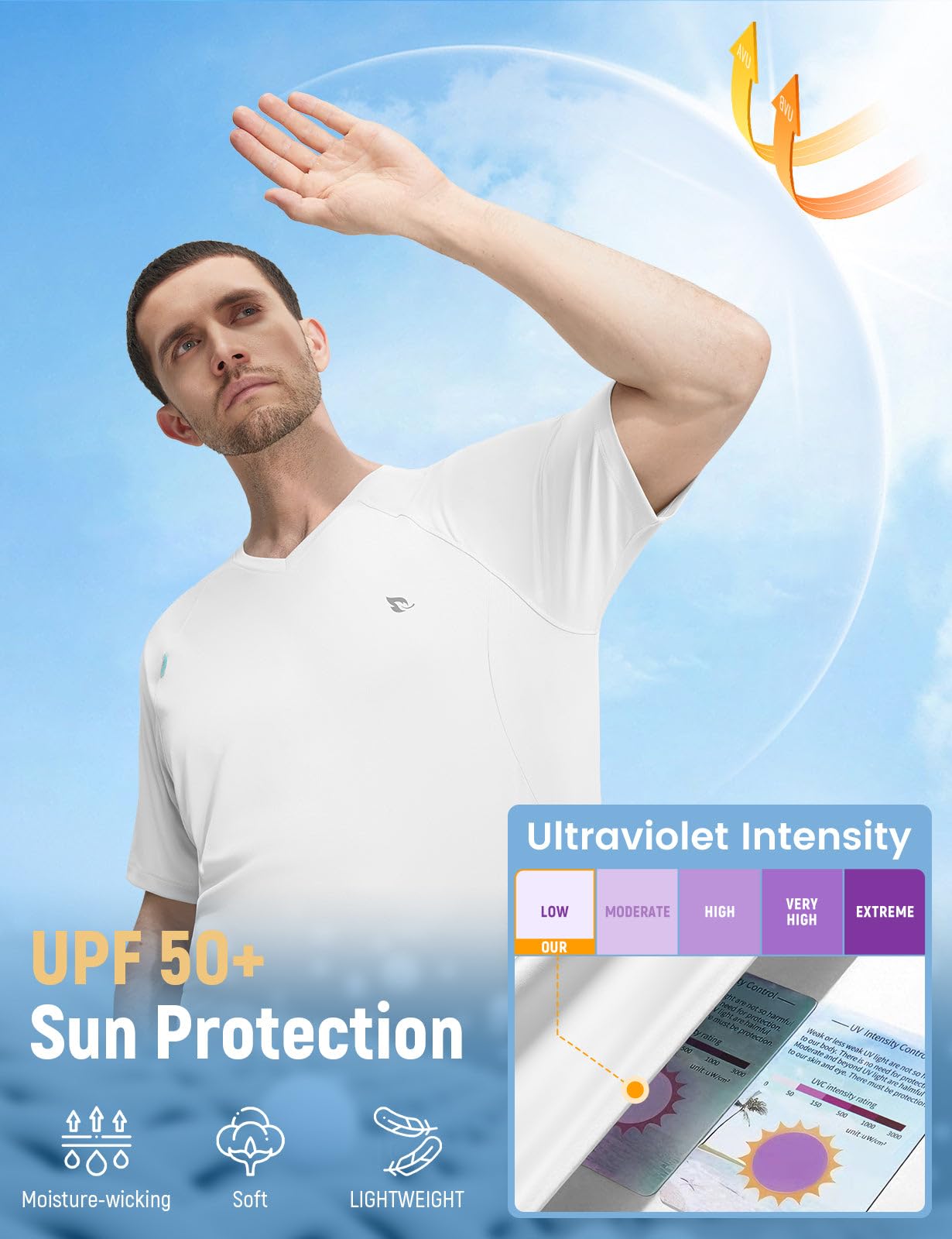 baleaf Men's Short Sleeve Sun Shirts UPF 50+ Quick Dry White L