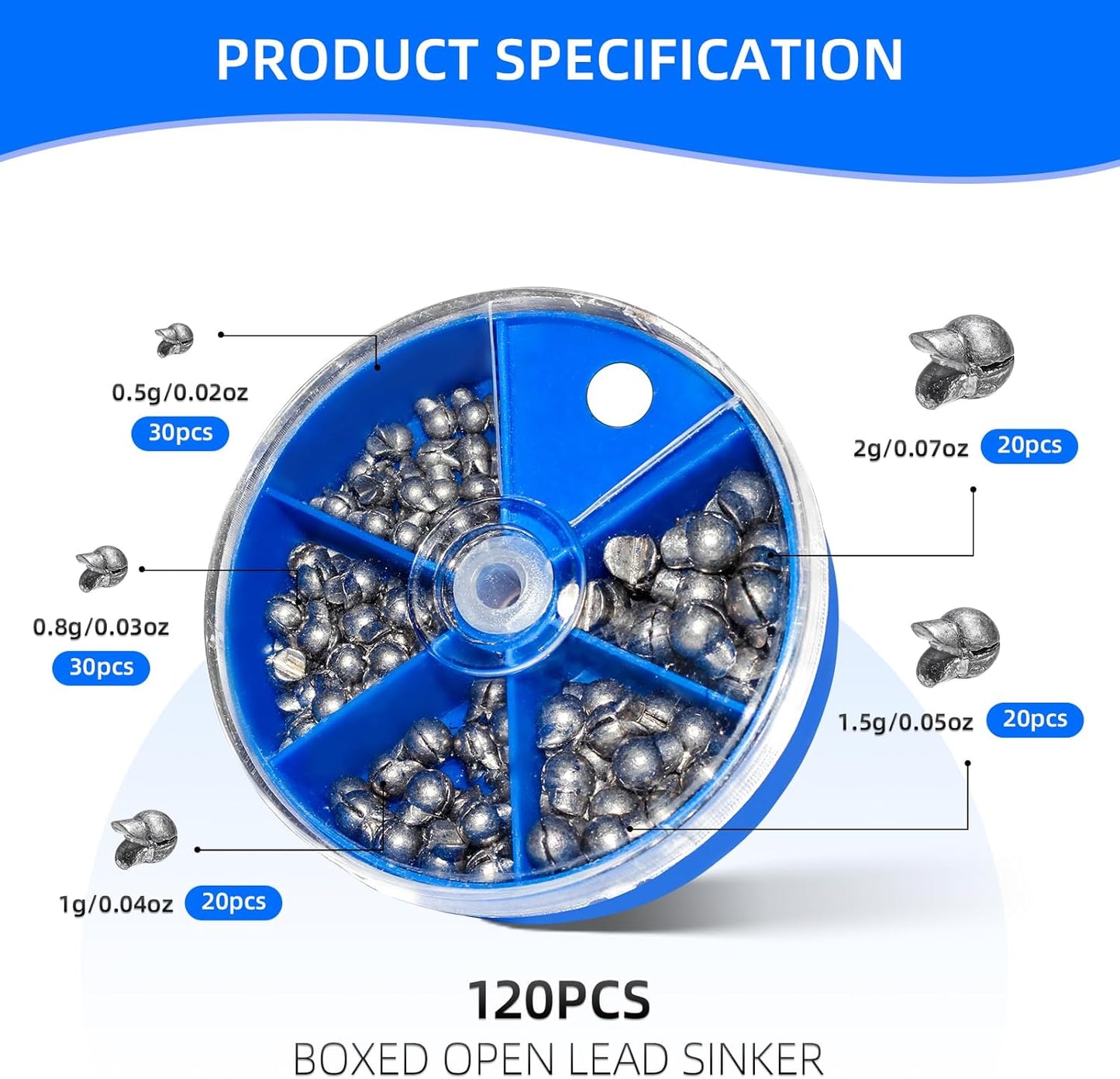 Fishing Weights Sinkers Kit - 230pcs Split Shot Round Weights | 5 Sizes for Freshwater & Saltwater