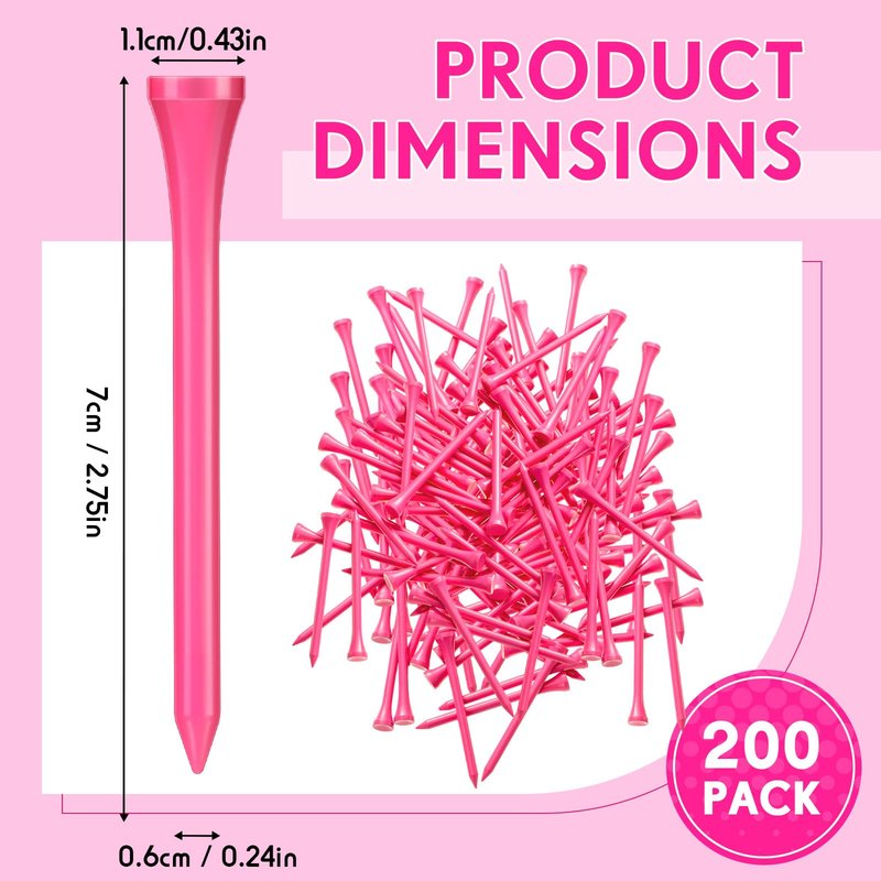 Jenaai 200 Pcs Golf Tees Bamboo Golf Tees Professional Golf Tees Bulk for Women Golf Club Accessories(2-3/4 Inch,Pink)