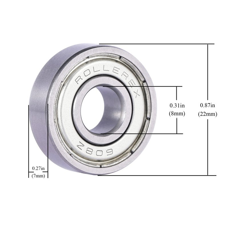 Rollerex Atlas 608ZZ Pre-Lubricated Roller Skate Wheel Bearings – ABEC 5 and ABEC-1 Bearings for Inline Skates, Roller Blades, Scooters, RipStiks & Skateboards (Chrome Steel, 20-Pack)