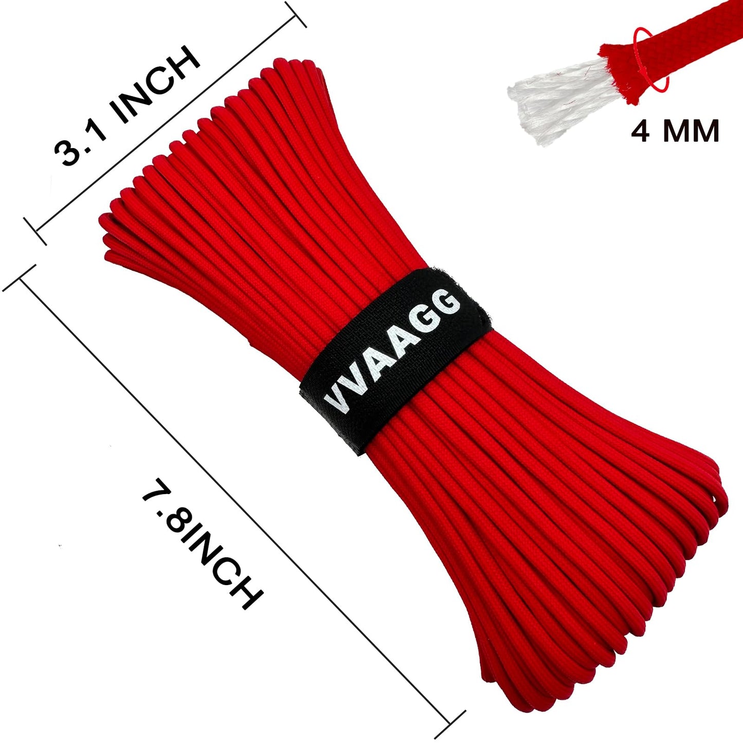 VVAAGG 550 Paracord Rope 100FT, 4mm Thin Tent Rope 550 Parachute Cord, Strong Long Nylon Rope, Outdoor Gear Camping Rope